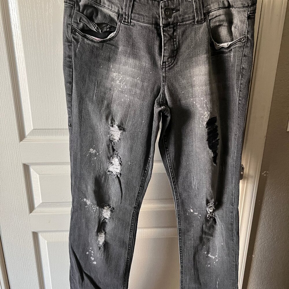 Torrid Rockstar Skinny Jeans Distressed Demin Jeans - Dark Grey, Size 12